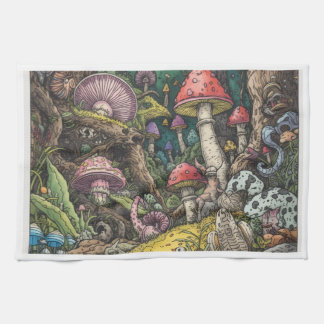 A psychedelic woodland decorative tea towel theedoek