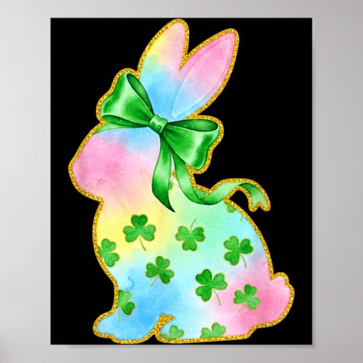 A Rainbow Rabbit With Green Bow And Shamrock St Pa Poster (Voorkant)