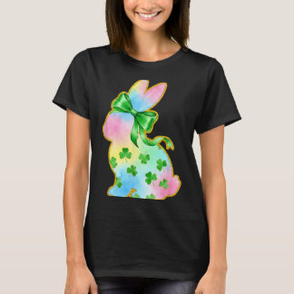 A Rainbow Rabbit With Green Bow And Shamrock St Pa T-shirt