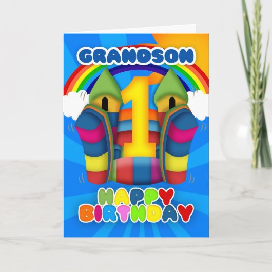 Ă?re carte d'anniversaire de petit-fils avec le (Devant)