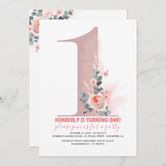 Ă?re invitation d'anniversaire de bébés (Devant / Derrière)