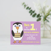 Ă?re invitation d'anniversaire de pingouin, fête (Debout devant)