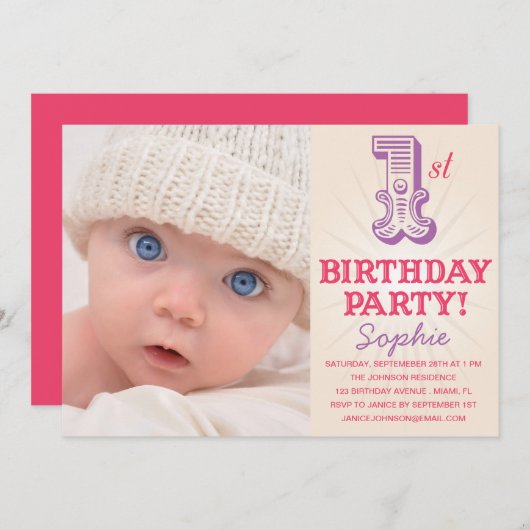 Ă?re PREMIÈRE INVITATION d'ANNIVERSAIRE de ROSE et (Devant / Derrière)