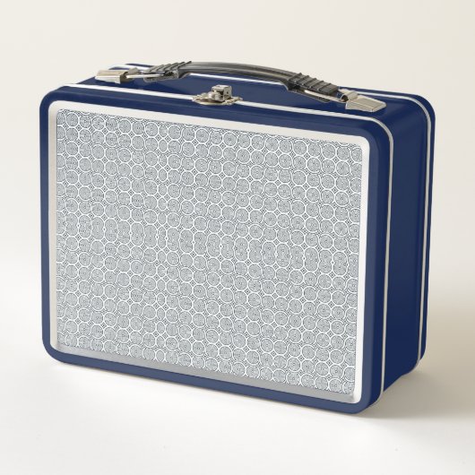 A rectangular blue and white lunchbox  (Voorkant)