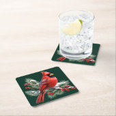 A Red Cardinal Vierkante Kartonnen Onderzetter (Insitu)