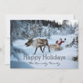 A reindeer pulling Santa Claus and his sleigh Feestdagenkaart (Voorkant)