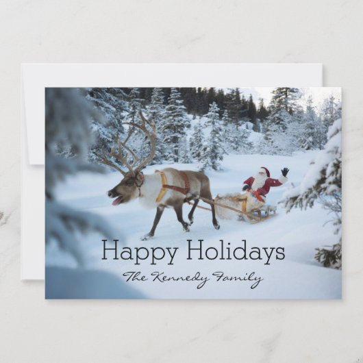 A reindeer pulling Santa Claus and his sleigh Feestdagenkaart (Voorkant)