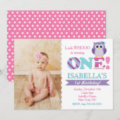 Ă?res invitations d'anniversaire de hibou pour la (Devant / Derrière)