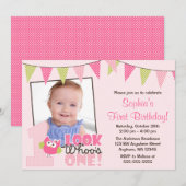 Ă?res invitations d'anniversaire de photo de hibou (Devant / Derrière)