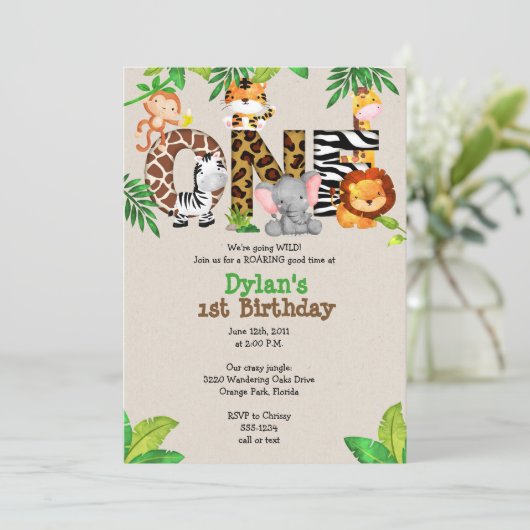 Ă?res invitations de fête d'anniversaire de jungle (Debout devant)