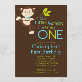 Ă?res invitations de fête d'anniversaire de singe