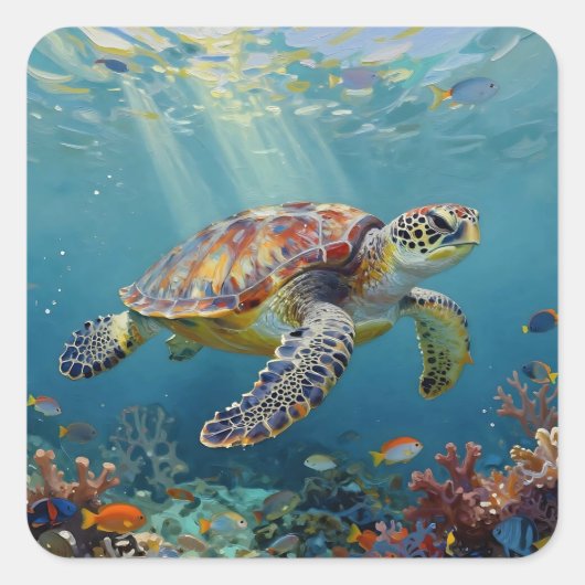 A Sea Turtle Themed Teal Vierkante Sticker (Voorkant)