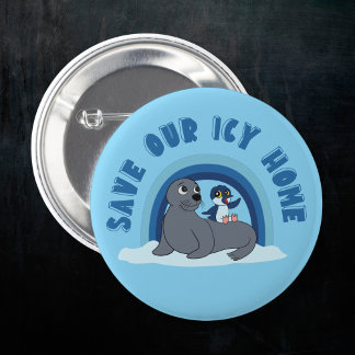 A seal and a penguin "Save Our Icy World"cartoon Ronde Button 5,7 Cm