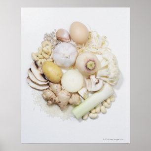 A selection of white fruits & vegetables. poster