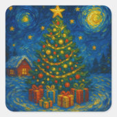 A sensual Van Gogh-esque Christmas tree Vierkante Sticker (Voorkant)