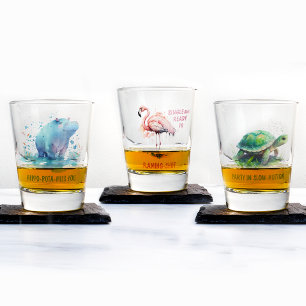 A Shot Chic Cadeau Aquarelle rose Flamant rose- Verre