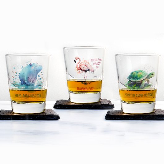 A Shot Chic Cadeau Aquarelle rose Flamant rose- Verre