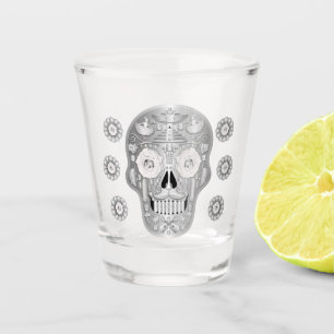 A Shot Chrome Calavera (Rose Blanche) Verre Tiré