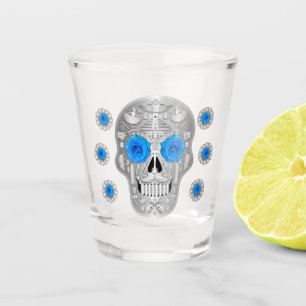 A Shot Chrome Calavera (Rose Bleu) Verre Tiré