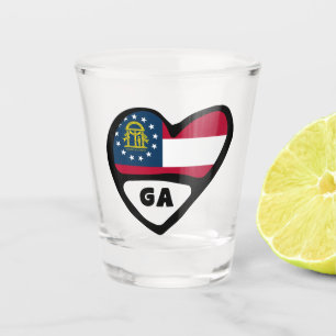 A Shot Drapeau D'Etat De Géorgie En Coeur, Verre Blessé