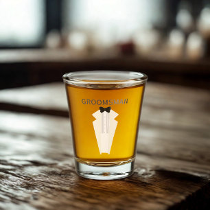 A Shot Groomsman Cravate noire Tuxedo Mariage verre percu