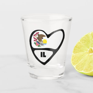 A Shot Illinois, L'Etat IL Drapeau En Coeur, Verre Tiré