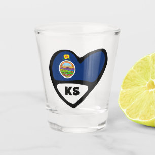 A Shot Kansas, KS Drapeau D'État En Verre De Tir Du Coeur