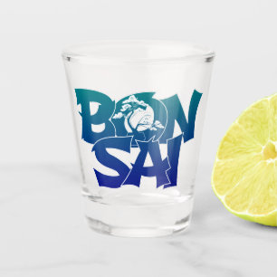 A Shot Lettrage 'BONSAI' avec bonsaï verre de tir