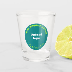 A Shot Marque commerciale ronde verte sarcelle sur verre