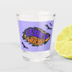 A Shot Sorcières Orange Bats Violets Boire Du Verre Brill