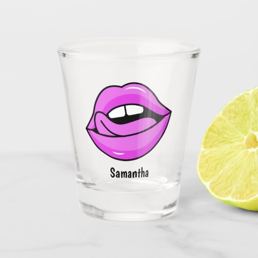 A Shot Verre à liqueur rose nommé fait sur commande de (Devant)