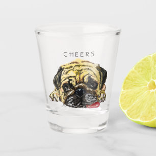 A Shot Verre de Cheval avec chien de Carlin amusant - Tex