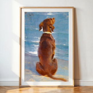 A sitting brown dog by P.S. Kroyer Poster