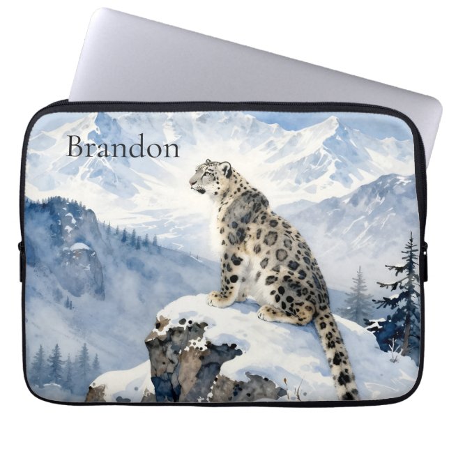 A Snow Leopard on Snowy Peak Personalized Laptop Sleeve (Voorkant)