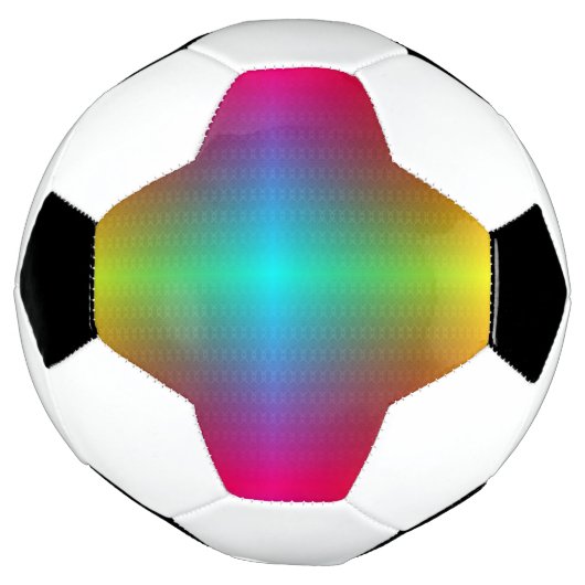 A soccer ball with a rainbow gradient pattern (Tourné)