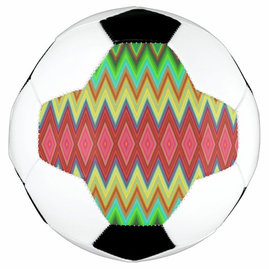 A soccer ball with vibrant, multicolored chevron  (Devant)