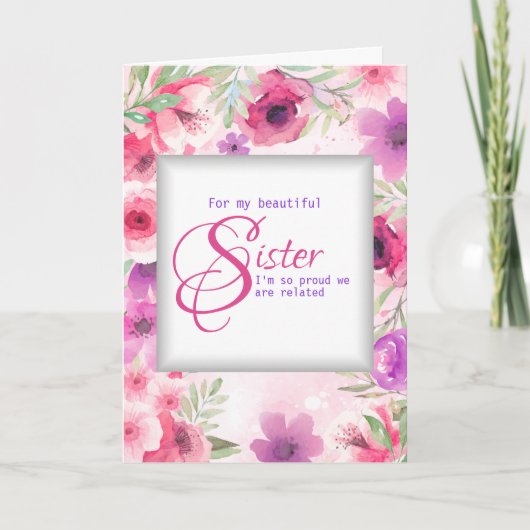 À Soeur de Sis Floral Frame Carte Fête des Mères (Devant)