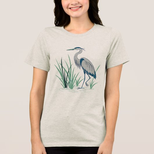 A Solitary Heron Standing Gracefully Tri-Blend Shirt (Voorkant)