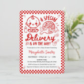 A Special Delivery is on the way Baby Invitation (Debout devant)