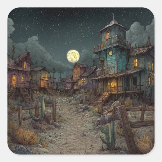 A Spooky Ghost Town Vierkante Sticker (Voorkant)