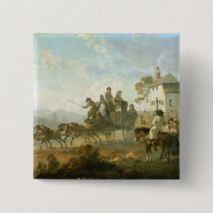 A Stage Coach on a Country Road, 1792 (olie op rui Vierkante Button 5,1 Cm