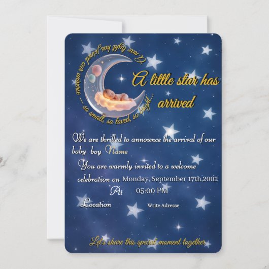 A Star is Born Baby shower Invite Kaart (Voorkant)