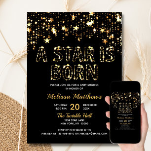 A STAR IS BORN Goud Zwart Baby shower Kaart