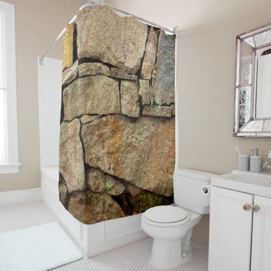 A stone wall made of cobblestones background textu douchegordijn (In situ)