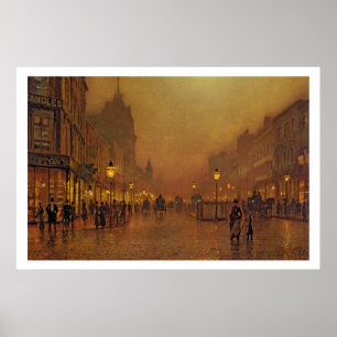 A Street at Night (olie op het paneel) Poster