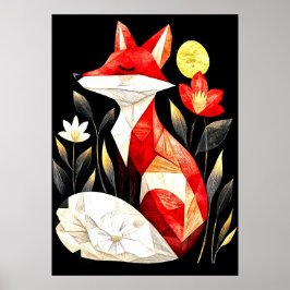 A stylized red fox with closed eyes poster