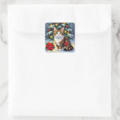 A Sweet Kitty Cat in the Snow Festive Christmas Vierkante Sticker (Tas)