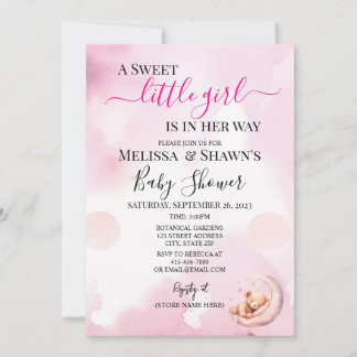A Sweet Little Girl Baby Shower Invitation Kaart
