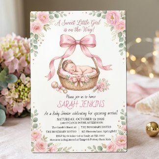 A Sweet Little Girl Pink Floral Baby Shower Kaart