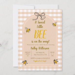 A Sweet Little Honey Bee Gingham Baby shower Kaart